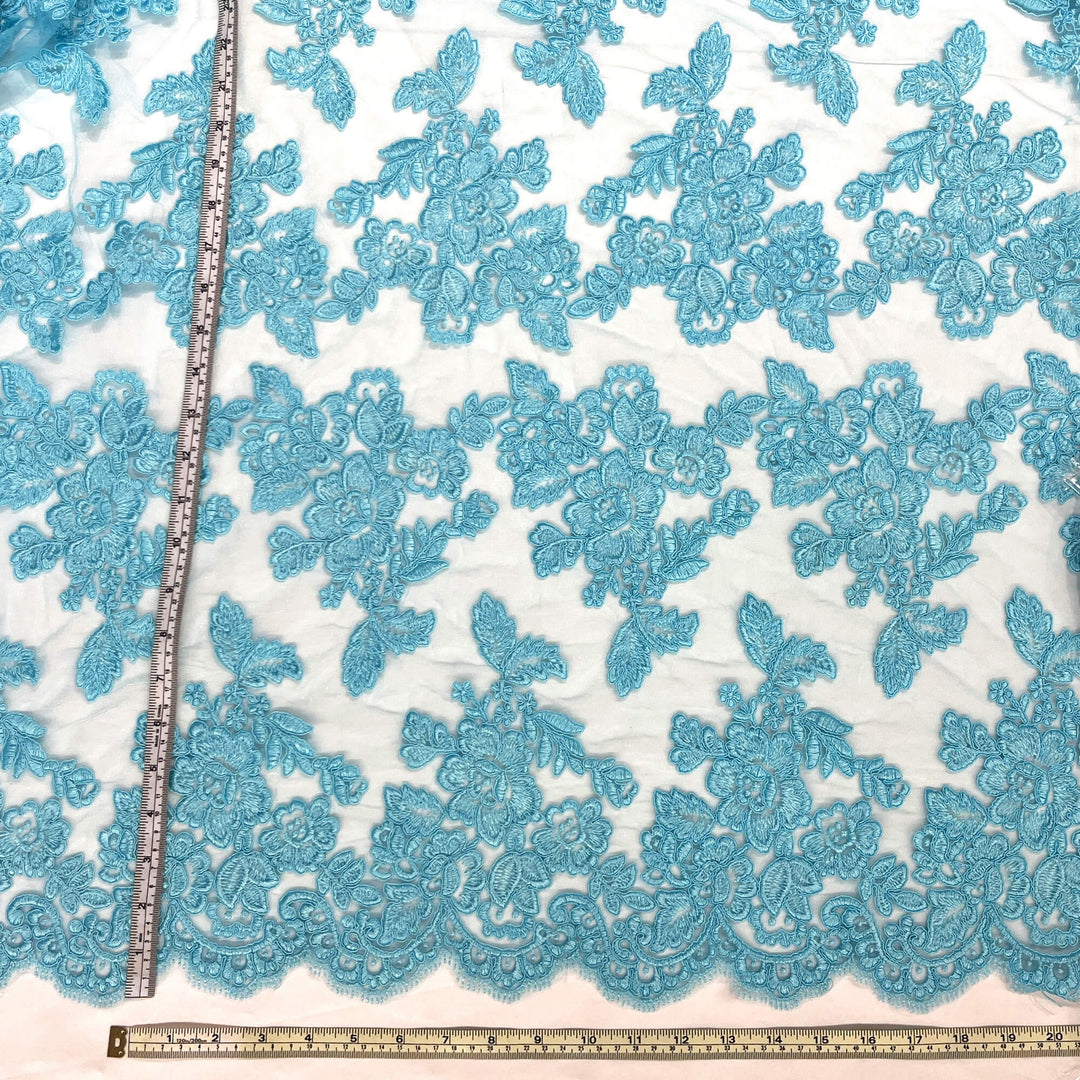 Corded Bridal Lace Fabric Embroidered on 100% Polyester Net Mesh | Lace USA - 95409W