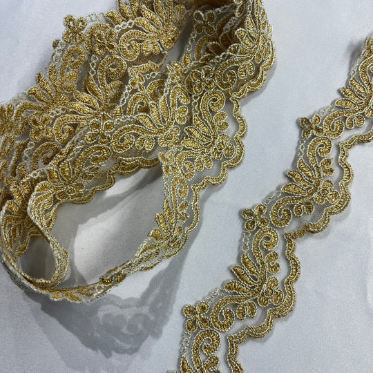 Corded Lace Trimming Embroidered on 100% Polyester Net Mesh | Lace USA - 97084W
