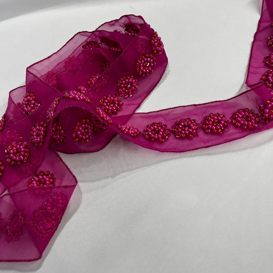 Beaded Lace Trimming Embroidered on 100% Polyester Mesh | Lace USA - 21766WN-BP
