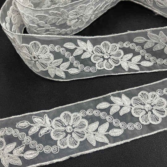 Beaded & Corded Lace Trimming Embroidered on 100% Polyester  Organza | Lace USA - 96307N-RS