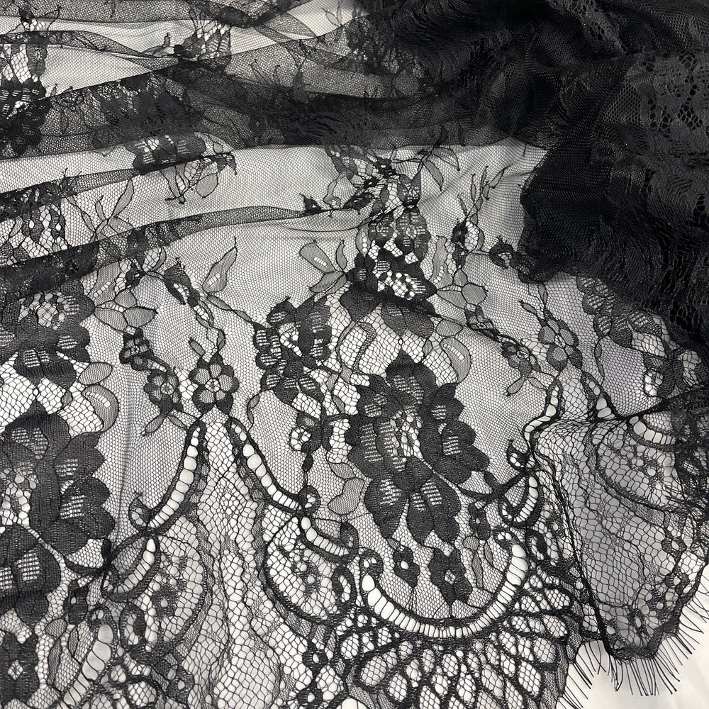 Chantilly Embroidered Lace Fabric with Eyelash Scallop | Lace USA - 68132W