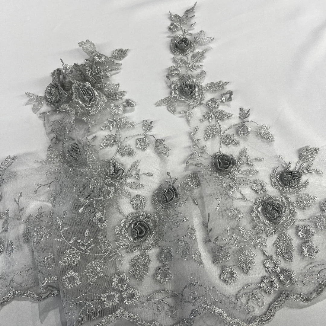 3D Floral Lace Trimming Embroidered on 100% Polyester Net Mesh | Lace USA - 21854W