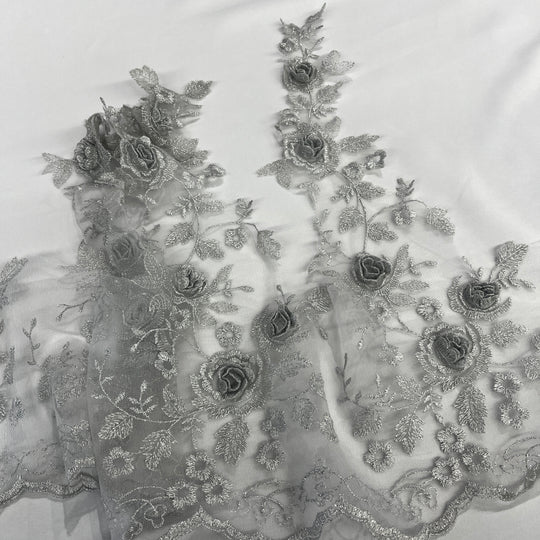 3D Floral Lace Trimming Embroidered on 100% Polyester Net Mesh | Lace USA - 21854W