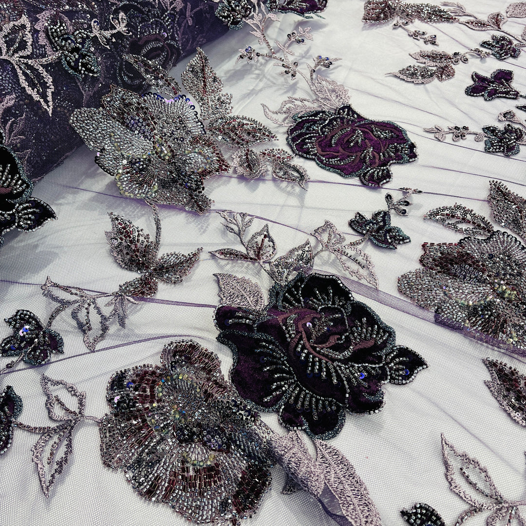 Beaded Lace Fabric Embroidered on 100% Polyester Net Mesh & Velvet | Lace USA - GD-2529