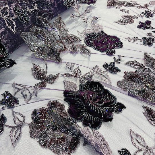Beaded Lace Fabric Embroidered on 100% Polyester Net Mesh & Velvet | Lace USA - GD-2529