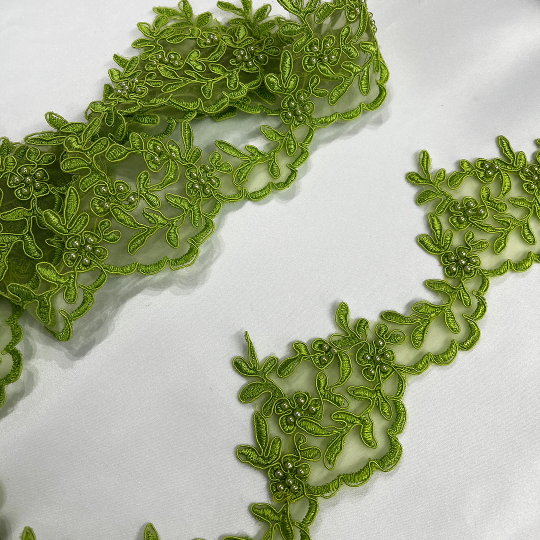 Beaded & Corded Lace Trimming Embroidered on 100% Polyester  Organza | Lace USA - 95909N-BP