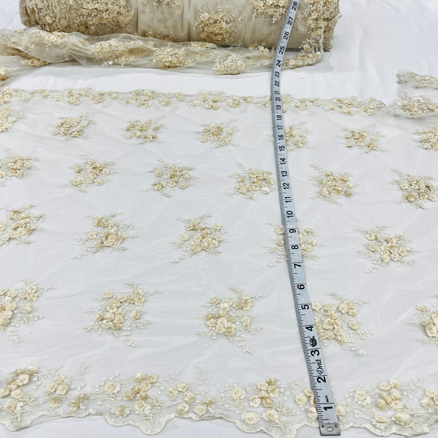 Beaded Double Sided 3D Floral Lace Trimming Embroidered on 100% Polyester Net Mesh | LaceUSA - GD-731