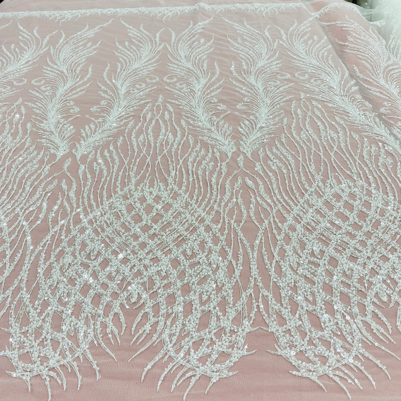 Beaded Lace Fabric Embroidered on 100% Polyester Net Mesh | Lace USA - GD-3785