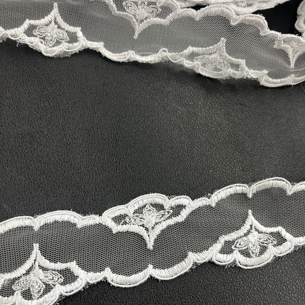 Corded Double Sided Lace Trimming Embroidered on 100% Polyester Net Mesh | Lace USA - 96940W/2