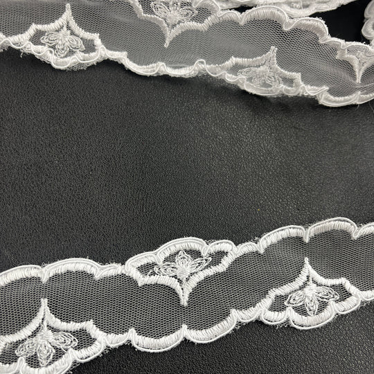 Corded Double Sided Lace Trimming Embroidered on 100% Polyester Net Mesh | Lace USA - 96940W/2