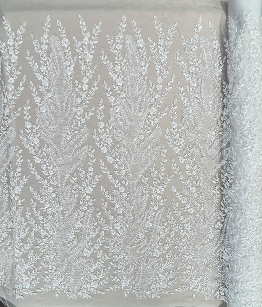 Beaded Lace Fabric Embroidered on 100% Polyester Net Mesh | Lace USA - GD-638