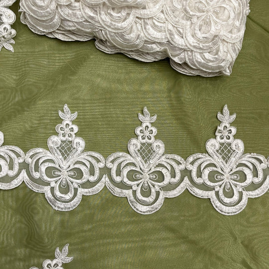 Beaded & Corded Lace Trimming Embroidered on 100% Polyester Organza| Lace USA - 95596N-BP