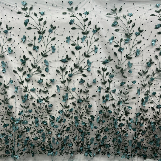Full view of Beaded 3D Leaves Lace Fabric Lace USA - GD-945
