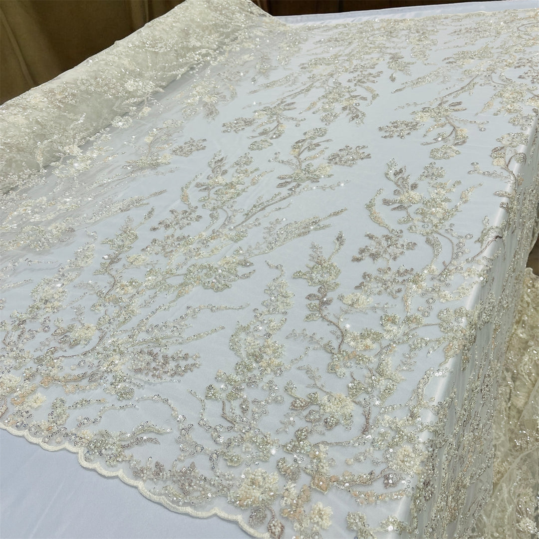 Beaded Lace Fabric Embroidered on 100% Polyester Net Mesh | Lace USA - GD-26228