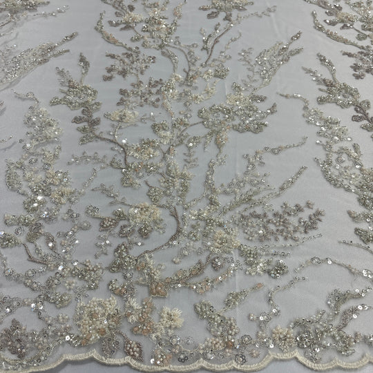 Beaded Lace Fabric Embroidered on 100% Polyester Net Mesh | Lace USA - GD-26228