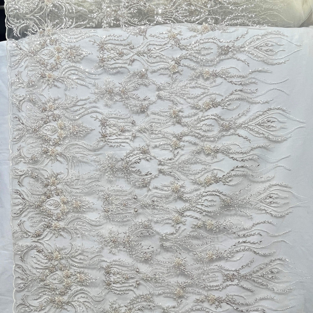 Beaded Lace Fabric Embroidered on 100% Polyester Net Mesh | Lace USA - GD-26227