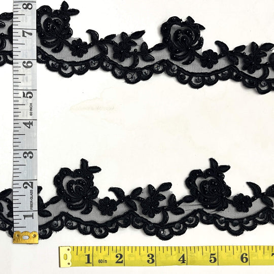 Beaded & Corded Lace Trimming Embroidered on 100% Polyester Net Mesh | Lace USA - 95941W/1-BP