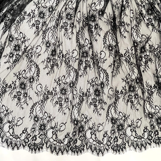 Chantilly Embroidered Lace Fabric with Eyelash Scallop - 3 Yards | Lace USA - GDF-13