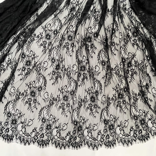 Chantilly Embroidered Lace Fabric with Eyelash Scallop - 3 Yards | Lace USA - GDF-13