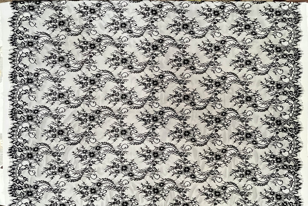 Chantilly Embroidered Lace Fabric with Eyelash Scallop - 3 Yards | Lace USA - GDF-13