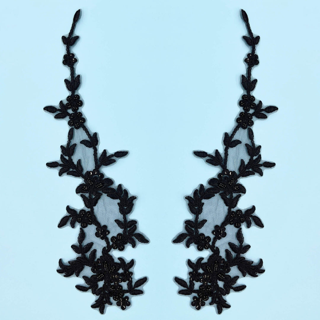 Beaded & Corded Floral Lace Applique Embroidered on 100% Polyester Net Mesh | Lace USA - 95903W-HB