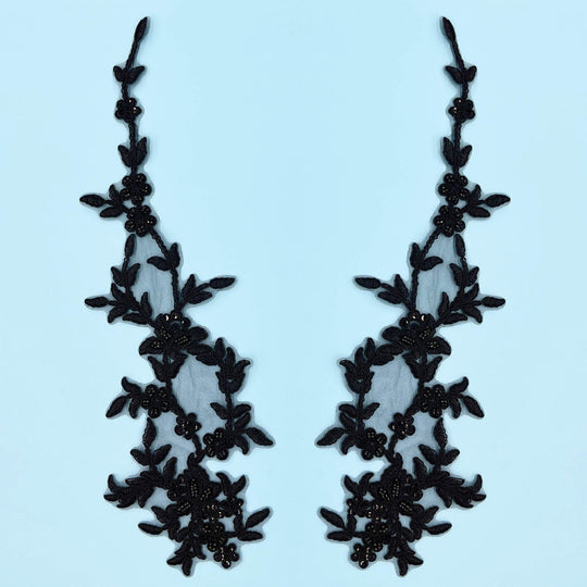 Beaded & Corded Floral Lace Applique Embroidered on 100% Polyester Net Mesh | Lace USA - 95903W-HB