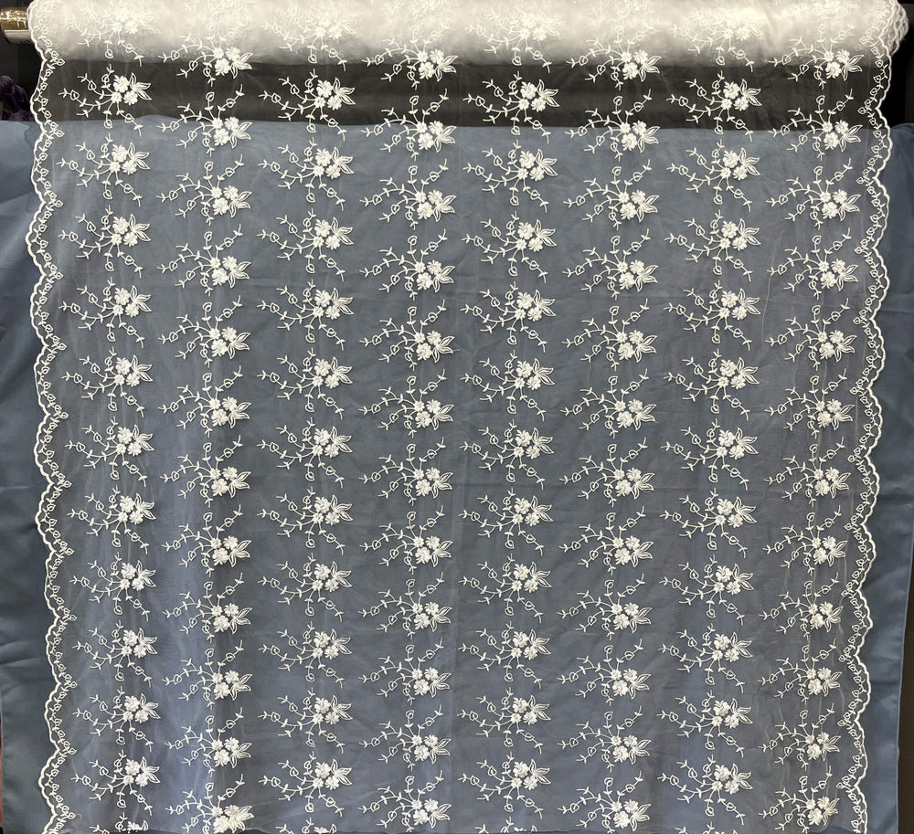 Floral Embroidered Lace Fabric with Scalloped Edges – Bridal, Baptism -Lace USA 30517W