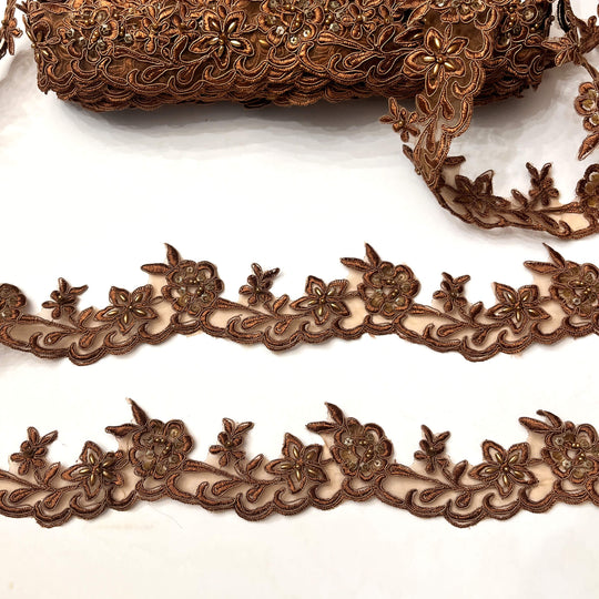 Beaded & Corded Lace Trimming Embroidered on 100% Polyester Net Mesh | Lace USA - 95942W-BP