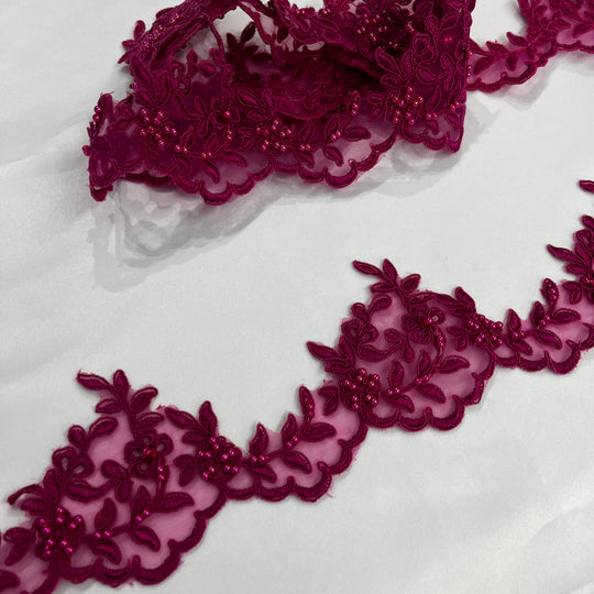 Beaded & Corded Lace Trimming Embroidered on 100% Polyester  Organza | Lace USA - 95909N-BP