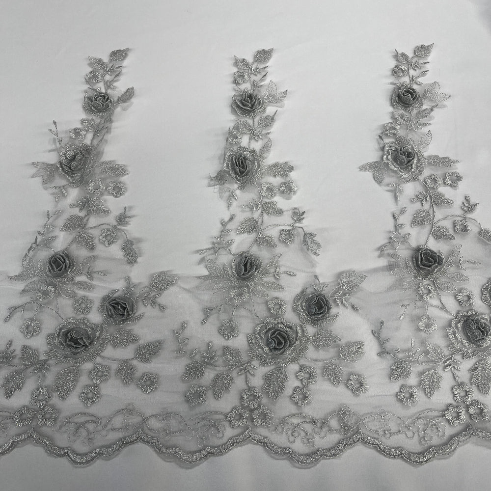 3D Floral Lace Trimming Embroidered on 100% Polyester Net Mesh | Lace USA - 21854W