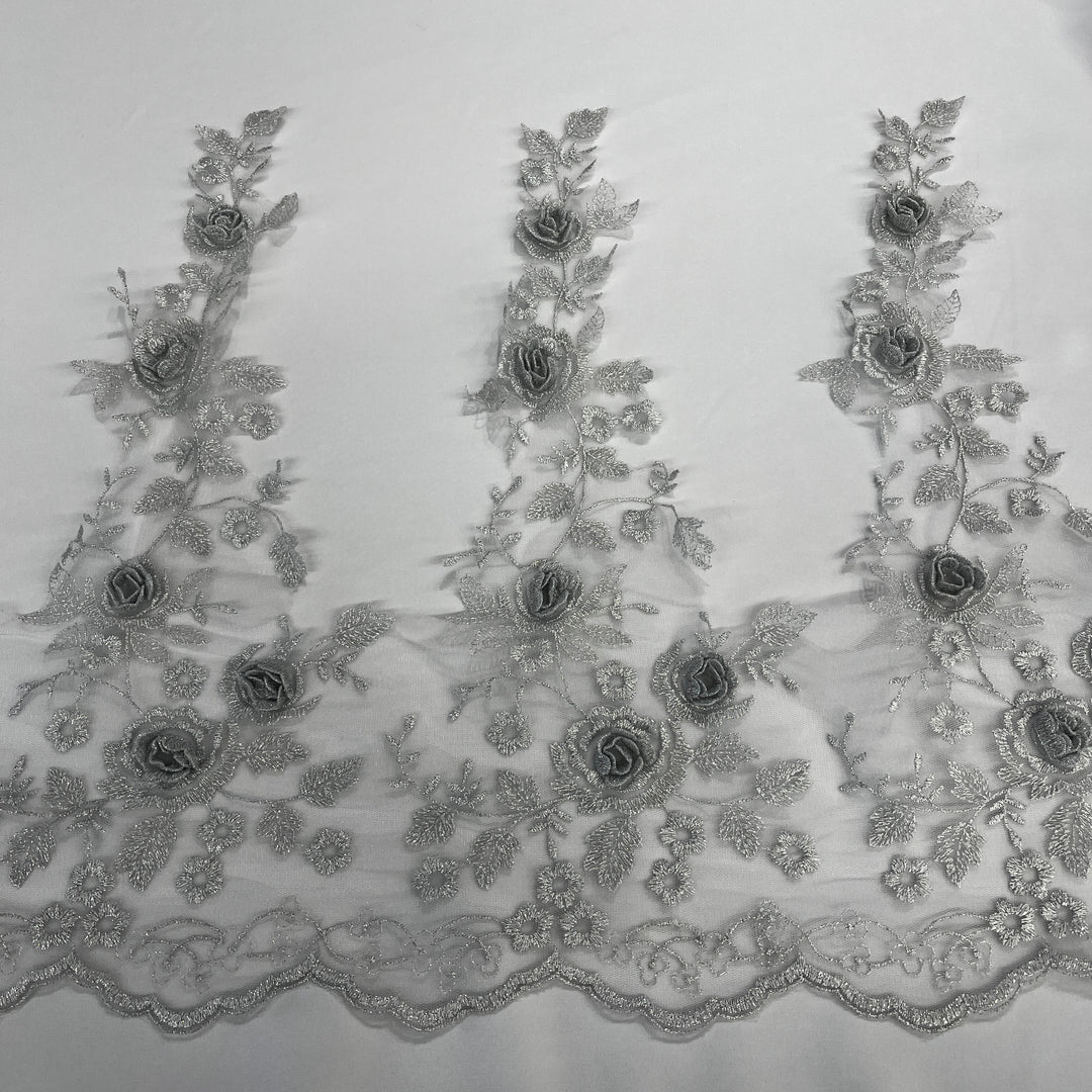 3D Floral Lace Trimming Embroidered on 100% Polyester Net Mesh | Lace USA - 21854W