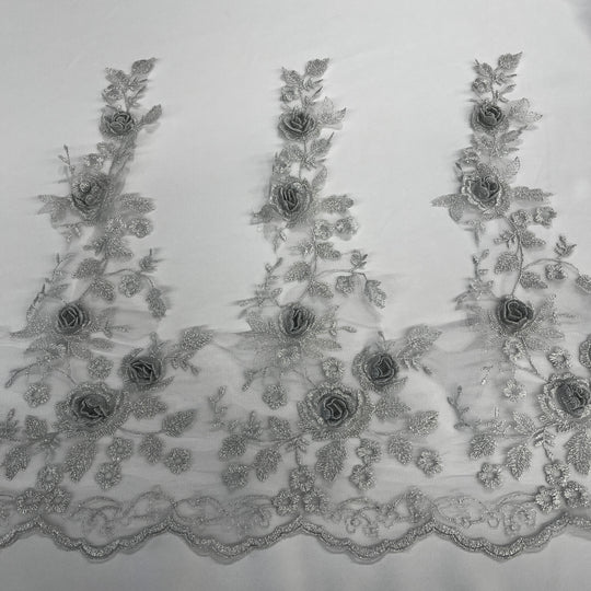 3D Floral Lace Trimming Embroidered on 100% Polyester Net Mesh | Lace USA - 21854W