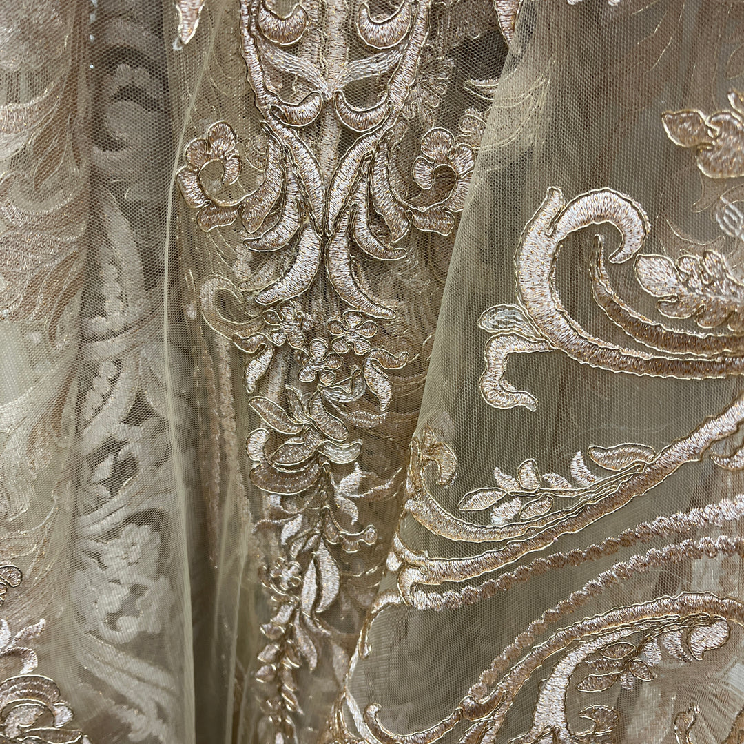 Corded Bridal Lace Fabric Embroidered on 100% Polyester Net Mesh | Lace USA - 97206