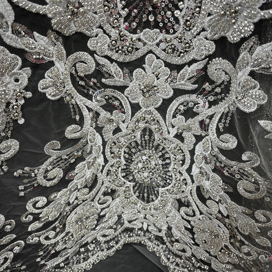 Beaded Lace Fabric Embroidered on 100% Polyester Net Mesh Lace USA - GD-11905