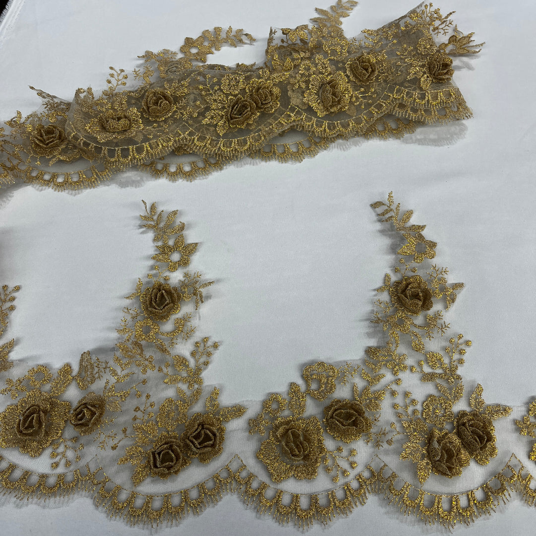 3D Floral Lace Trimming Embroidered on 100% Polyester Net Mesh | Lace USA - 21855W