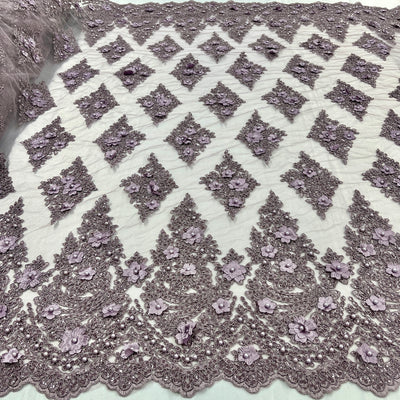 Beaded 3D Floral Lace Fabric Embroidered on 100% Polyester Net Mesh | Lace USA - GD-19211
