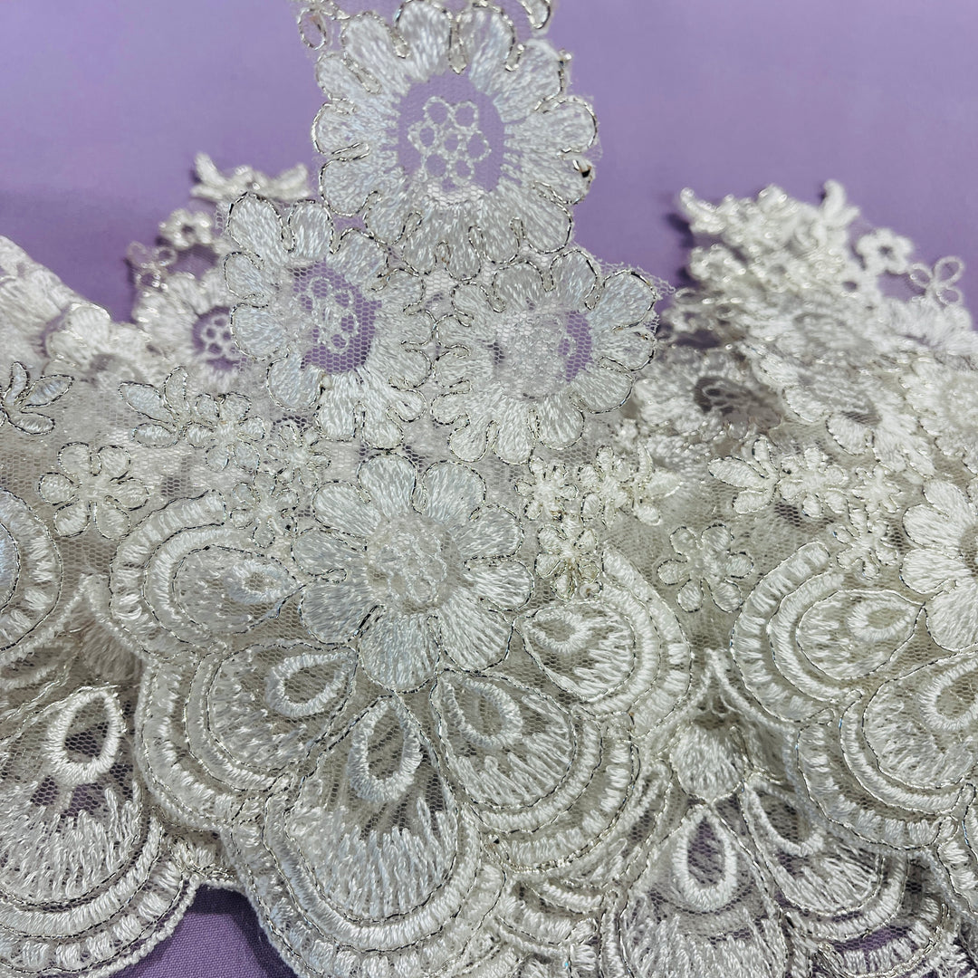 Corded Lace Trimming Embroidered on 100% Polyester Net Mesh | Lace USA - 97015W