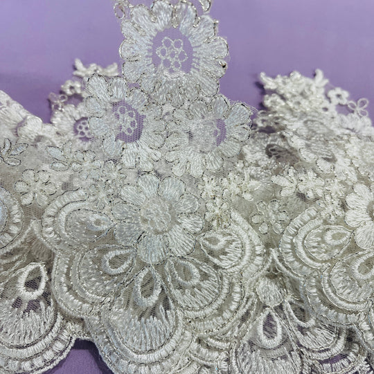 Corded Lace Trimming Embroidered on 100% Polyester Net Mesh | Lace USA - 97015W