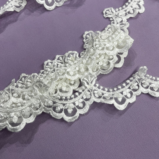 Beaded Lace Trimming Embroidered on 100% Polyester Organza | Lace USA - 20648N-BP-Ivory