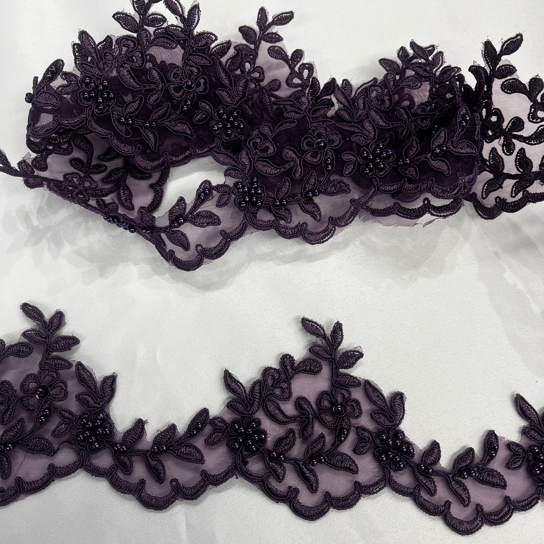 Beaded & Corded Lace Trimming Embroidered on 100% Polyester  Organza | Lace USA - 95909N-BP