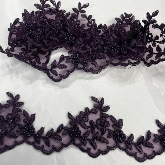Beaded & Corded Lace Trimming Embroidered on 100% Polyester  Organza | Lace USA - 95909N-BP