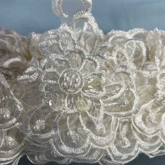 Beaded Lace Trimming Embroidered on 100% Polyester Organza | Lace USA - KZ-50