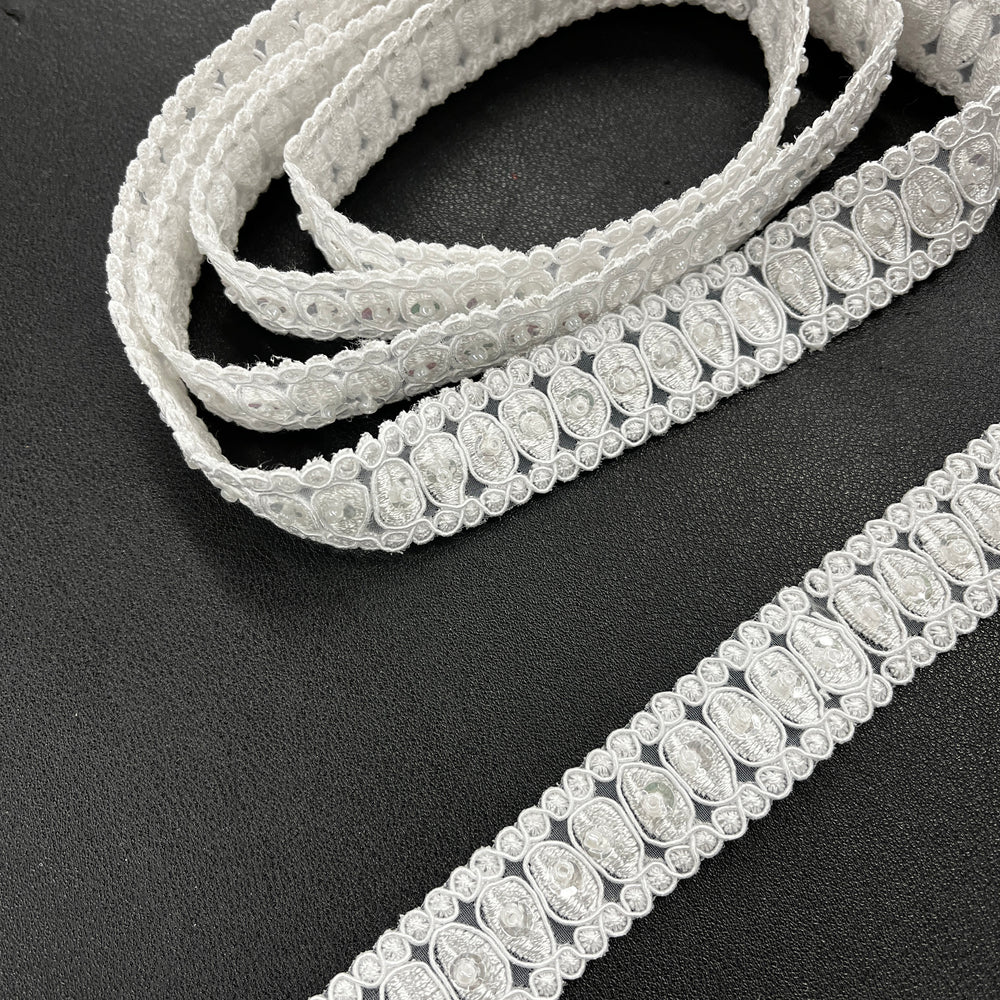Beaded & Corded Lace Trimming Embroidered on 100% Polyester  Organza | Lace USA - 96728N-BP