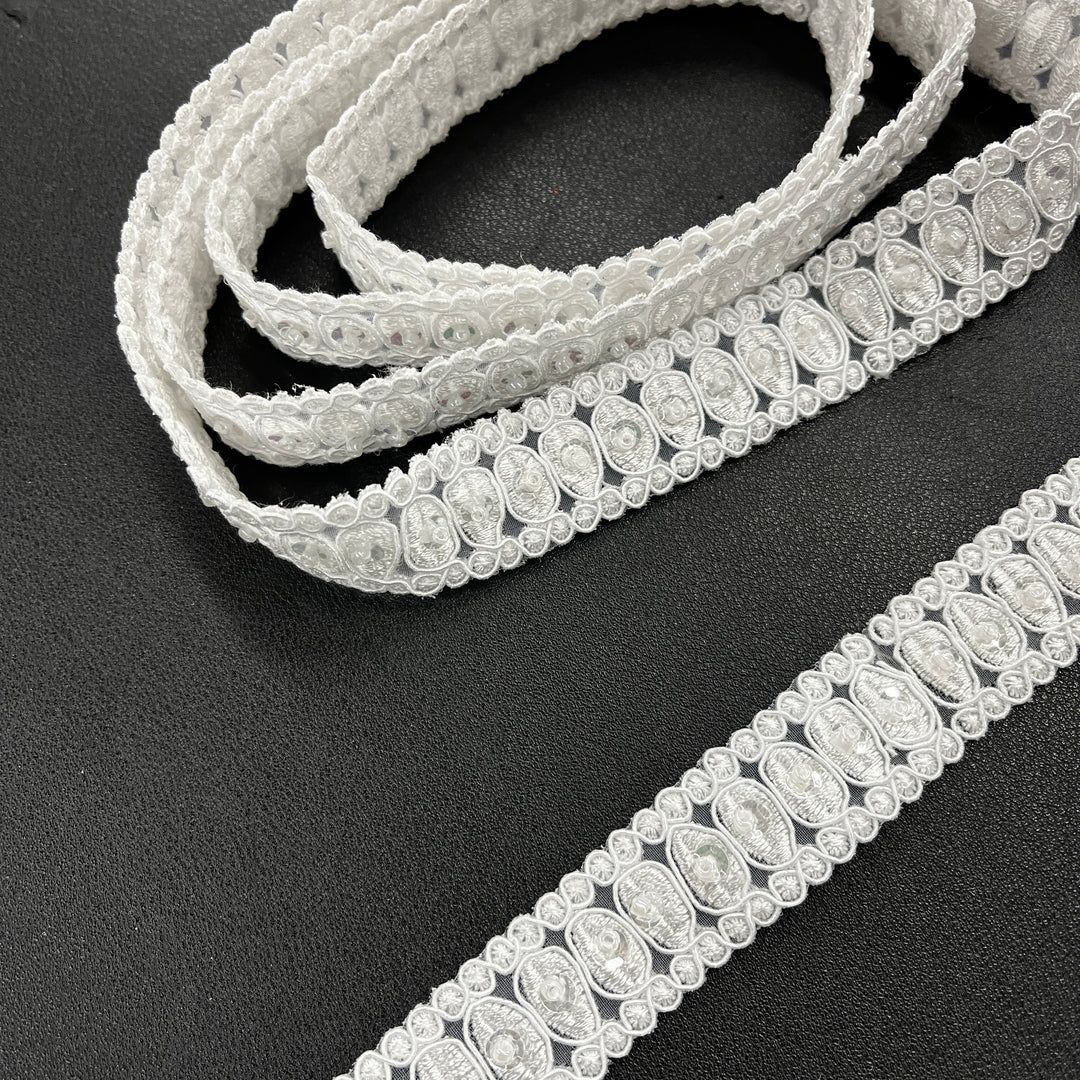 Beaded & Corded Lace Trimming Embroidered on 100% Polyester  Organza | Lace USA - 96728N-BP