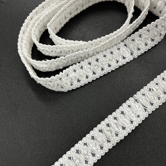 Beaded & Corded Lace Trimming Embroidered on 100% Polyester  Organza | Lace USA - 96728N-BP