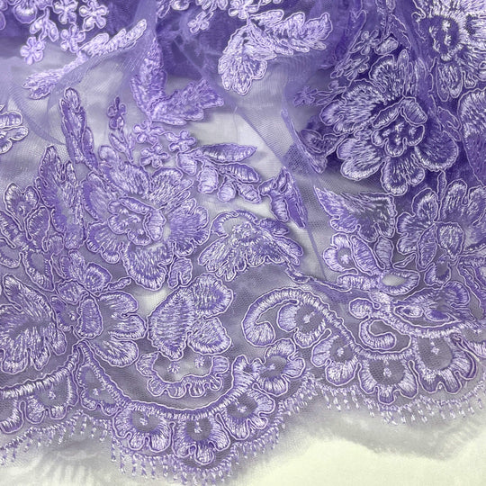 Corded Bridal Lace Fabric Embroidered on 100% Polyester Net Mesh | Lace USA - 95409W