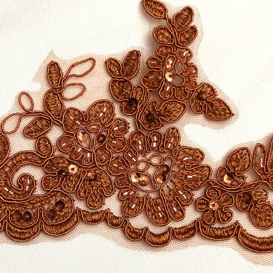 Ribete de encaje con cordón y cuentas bordado en organza 100 % poliéster | Encaje EE. UU.