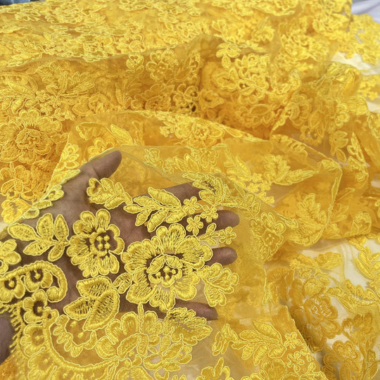 Corded Bridal Lace Fabric Embroidered on 100% Polyester Net Mesh | Lace USA - 95409W