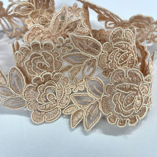 Corded Lace Trimming Embroidered on 100% Polyester Net Mesh | Lace USA - 97109W