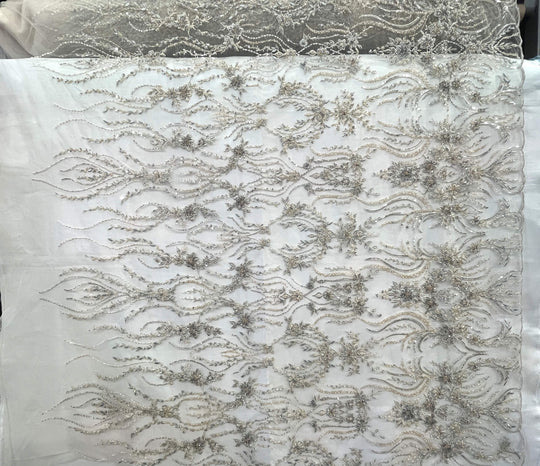 Beaded Lace Fabric Embroidered on 100% Polyester Net Mesh | Lace USA - GD-26227